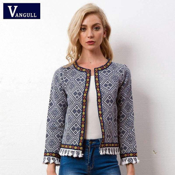 Planet Gates Multi / S Tribal Embroidered Jacket Blue Vintage Fringe Tape Trim Women Autumn Coat 2018 Spring Long Sleeve Tassel Boho Jacket
