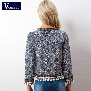 Planet Gates Multi / S Tribal Embroidered Jacket Blue Vintage Fringe Tape Trim Women Autumn Coat 2018 Spring Long Sleeve Tassel Boho Jacket