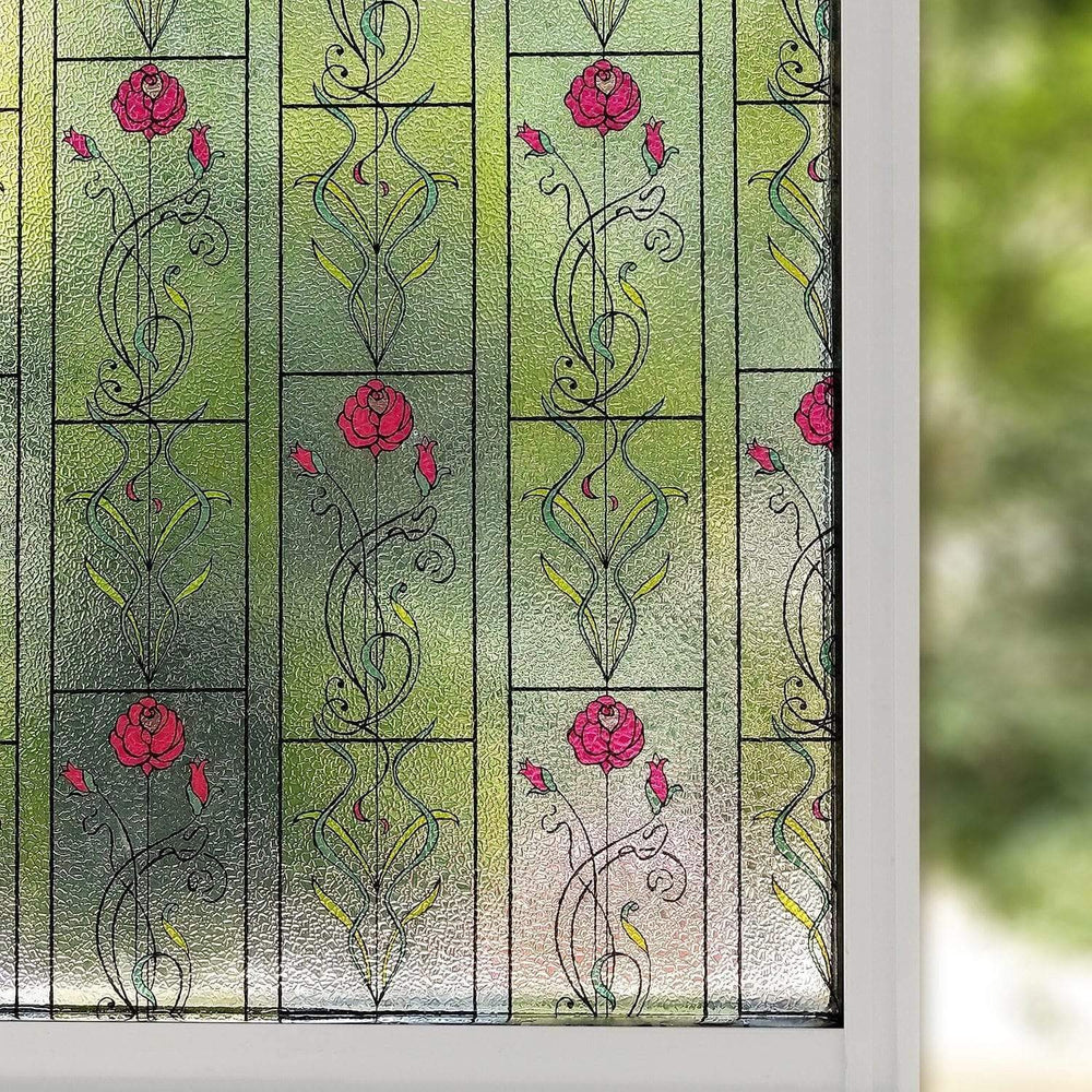 Planet Gates Multi Size Privacy Window Film,Static Cling Stained Window Glass Tint,Anti-UV Solar Film,Vinyl Heat Control Glass Covers(Rose)