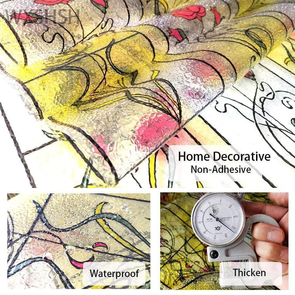 Planet Gates Multi Size Privacy Window Film,Static Cling Stained Window Glass Tint,Anti-UV Solar Film,Vinyl Heat Control Glass Covers(Rose)