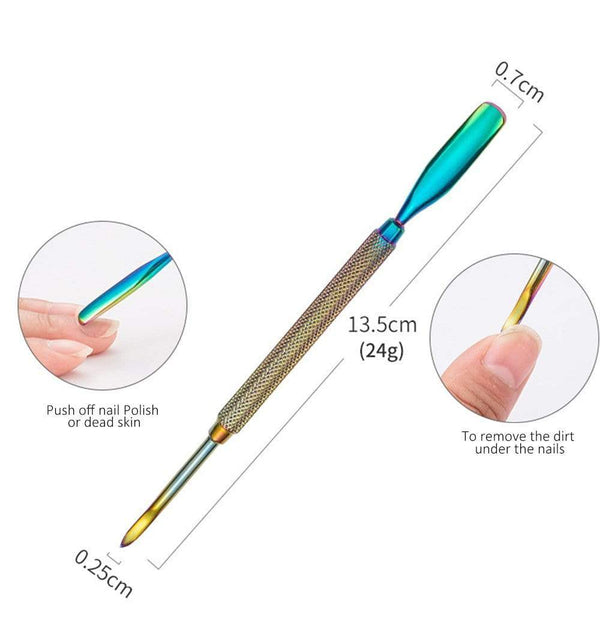 Planet Gates Multi-Type Rainbow Stainless Steel Nail Art Tools Cuticle Pusher Dead Skin Fork Gel Remover Nipper Tweezer Pedicure Manicure Set