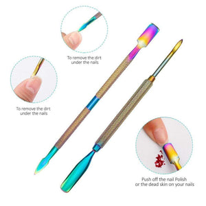 Planet Gates Multi-Type Rainbow Stainless Steel Nail Art Tools Cuticle Pusher Dead Skin Fork Gel Remover Nipper Tweezer Pedicure Manicure Set