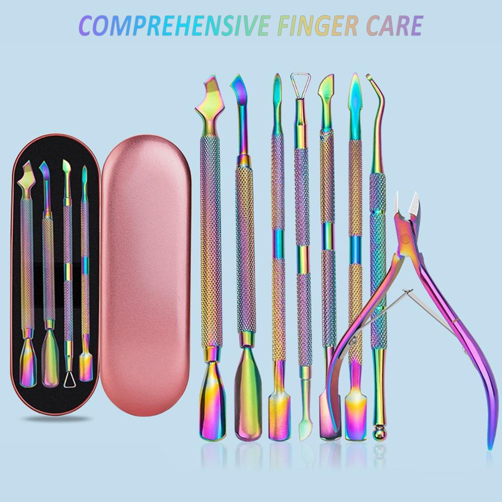 Planet Gates Multi-Type Rainbow Stainless Steel Nail Art Tools Cuticle Pusher Dead Skin Fork Gel Remover Nipper Tweezer Pedicure Manicure Set
