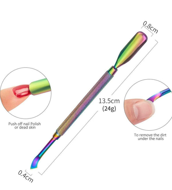 Planet Gates Multi-Type Rainbow Stainless Steel Nail Art Tools Cuticle Pusher Dead Skin Fork Gel Remover Nipper Tweezer Pedicure Manicure Set