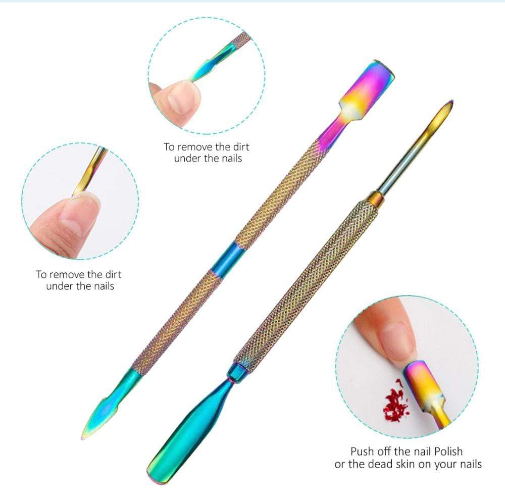 Planet Gates Multi-Type Rainbow Stainless Steel Nail Art Tools Cuticle Pusher Dead Skin Fork Gel Remover Nipper Tweezer Pedicure Manicure Set