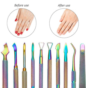 Planet Gates Multi-Type Rainbow Stainless Steel Nail Art Tools Cuticle Pusher Dead Skin Fork Gel Remover Nipper Tweezer Pedicure Manicure Set