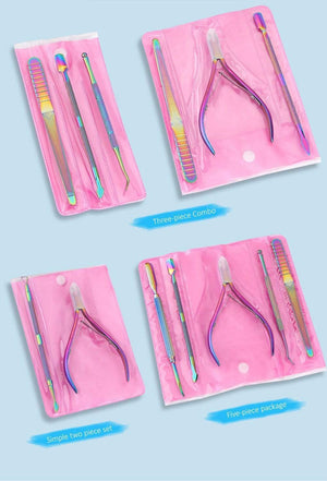 Planet Gates Multi-Type Rainbow Stainless Steel Nail Art Tools Cuticle Pusher Dead Skin Fork Gel Remover Nipper Tweezer Pedicure Manicure Set