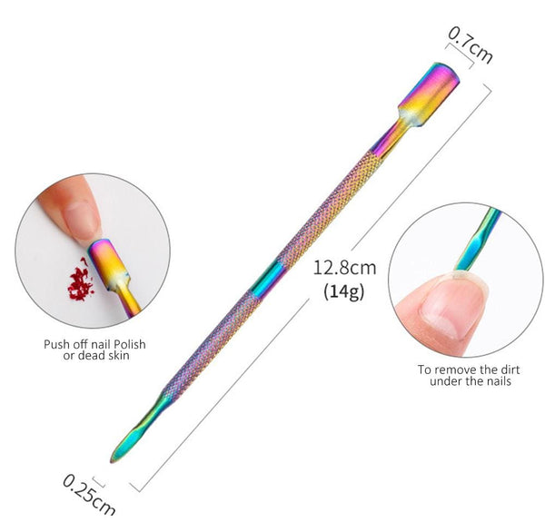 Planet Gates Multi-Type Rainbow Stainless Steel Nail Art Tools Cuticle Pusher Dead Skin Fork Gel Remover Nipper Tweezer Pedicure Manicure Set
