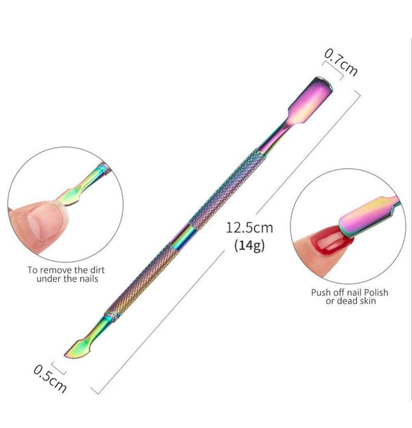 Planet Gates Multi-Type Rainbow Stainless Steel Nail Art Tools Cuticle Pusher Dead Skin Fork Gel Remover Nipper Tweezer Pedicure Manicure Set