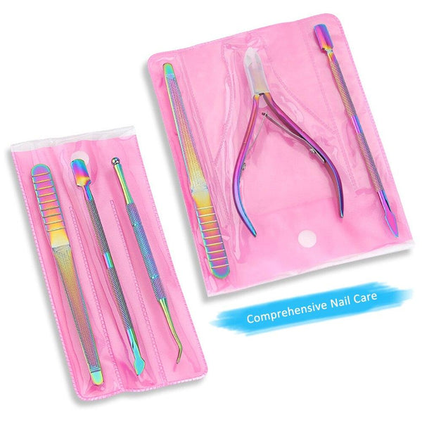 Planet Gates Multi-Type Rainbow Stainless Steel Nail Art Tools Cuticle Pusher Dead Skin Fork Gel Remover Nipper Tweezer Pedicure Manicure Set