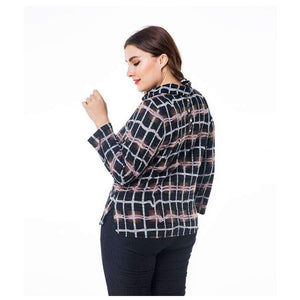Planet Gates Multi / XL Women's Plus Size VintageT-shirts 2018 autumn new half-high collar plaid long-sleeved head tee tops 4XL 5XL 6XL