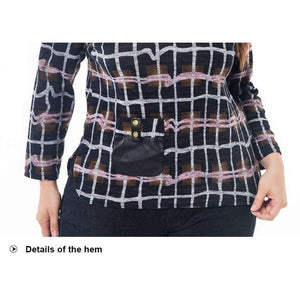 Planet Gates Multi / XL Women's Plus Size VintageT-shirts 2018 autumn new half-high collar plaid long-sleeved head tee tops 4XL 5XL 6XL