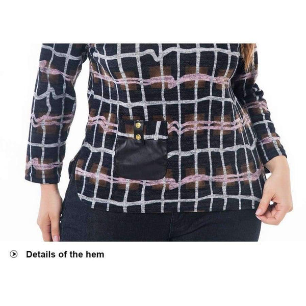 Planet Gates Multi / XL Women's Plus Size VintageT-shirts 2018 autumn new half-high collar plaid long-sleeved head tee tops 4XL 5XL 6XL