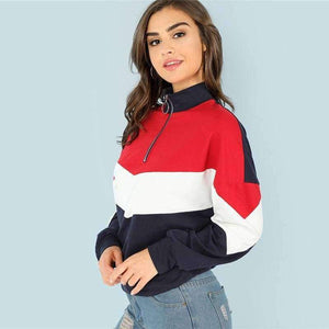 Planet Gates Multi / XS SHEIN Multicolor Minimalist O-Ring Zip Front Cut And Sew Stand Neck Raglan Sleeve Sweatshirt Autumn Women Casual Pullovers