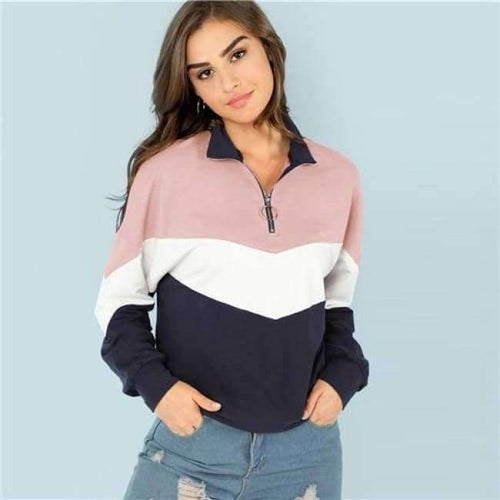 Planet Gates Multi / XS SHEIN Multicolor O-Ring Zip Front Cut and Sew Sweatshirt Athleisure Stand Collar Raglan Sleeve Sweatshirt Women Autumn Pullovers