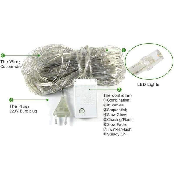 Planet Gates Multicolor / EU Plug 220V / 1.5mX1.5m 96LEDs LED Net Mesh String Light 1.5x1.5M 2x2M 3x2M 6x4M TV Backgroun Decorate Garden Fairy Light Christmas Wedding Party Holiday Light