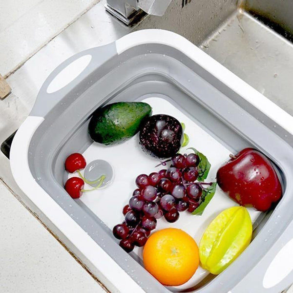 Multifunction Collapsible Cutting Board Drain Basket Vegetable Basin Portable Tub P7Ding