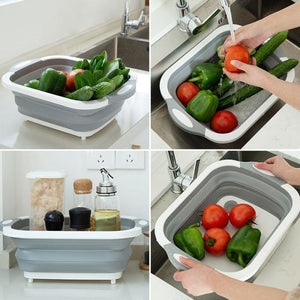 Multifunction Collapsible Cutting Board Drain Basket Vegetable Basin Portable Tub P7Ding