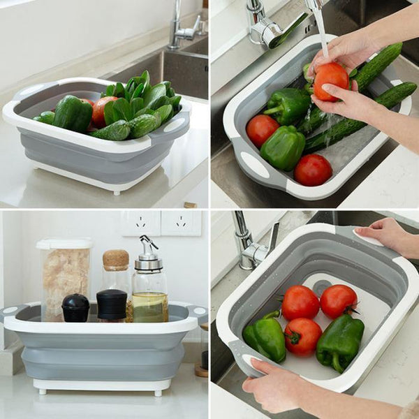 Multifunction Collapsible Cutting Board Drain Basket Vegetable Basin Portable Tub P7Ding