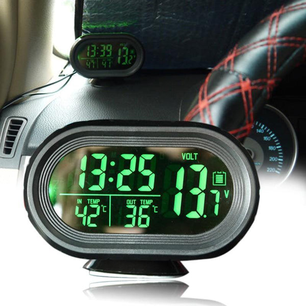 Planet Gates Multifunction Digital Car Voltage Monitor Meter Gauge Auto Electronic Alarm Clock LCD Display Temperature Thermometer Voltmeter