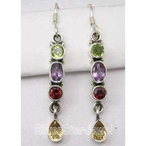 Planet Gates MULTISTONES Chanti International Pure Silver Natural MULTISTONES Multicolor Amazing Gorgeous Earrings 4.7 CM