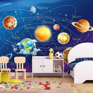 Planet Gates Mural Wallpaper 3D Cartoon Planet Solar System Photo Wallpaper Kids Room Bedroom Wall Painting Living Room Wall Paper