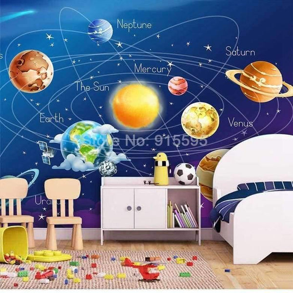 Planet Gates Mural Wallpaper 3D Cartoon Planet Solar System Photo Wallpaper Kids Room Bedroom Wall Painting Living Room Wall Paper