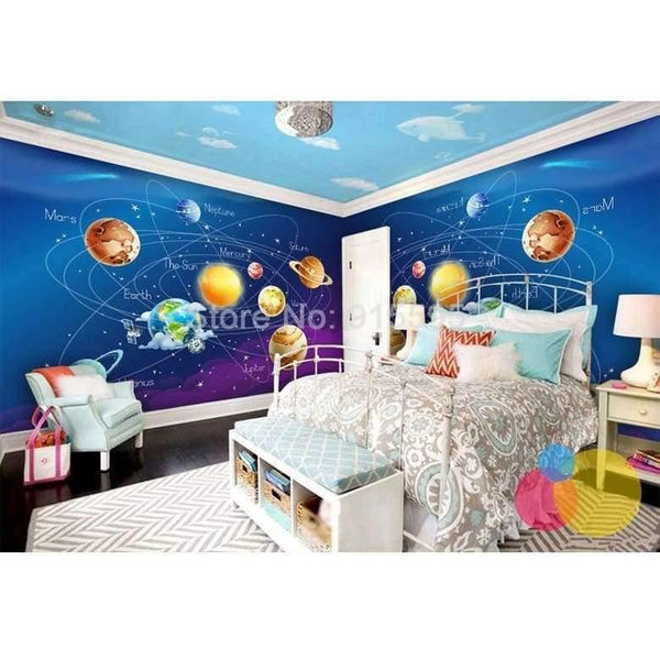Planet Gates Mural Wallpaper 3D Cartoon Planet Solar System Photo Wallpaper Kids Room Bedroom Wall Painting Living Room Wall Paper
