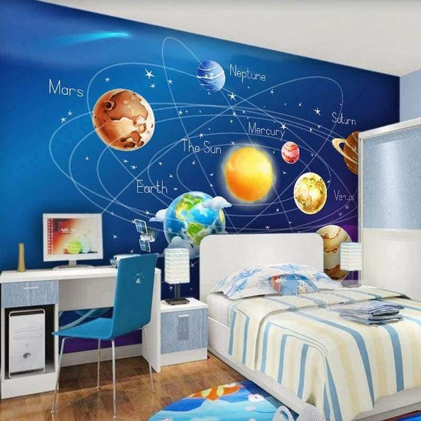 Planet Gates Mural Wallpaper 3D Cartoon Planet Solar System Photo Wallpaper Kids Room Bedroom Wall Painting Living Room Wall Paper