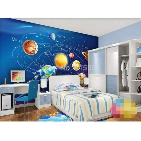 Planet Gates Mural Wallpaper 3D Cartoon Planet Solar System Photo Wallpaper Kids Room Bedroom Wall Painting Living Room Wall Paper