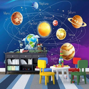 Planet Gates Mural Wallpaper 3D Cartoon Planet Solar System Photo Wallpaper Kids Room Bedroom Wall Painting Living Room Wall Paper