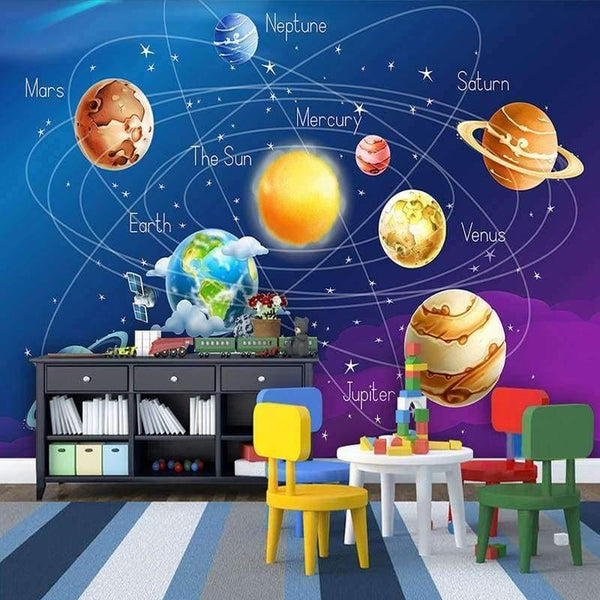 Planet Gates Mural Wallpaper 3D Cartoon Planet Solar System Photo Wallpaper Kids Room Bedroom Wall Painting Living Room Wall Paper