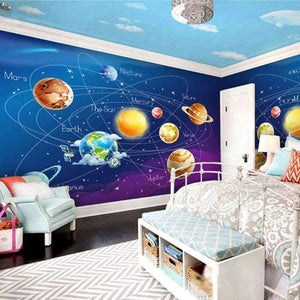 Planet Gates Mural Wallpaper 3D Cartoon Planet Solar System Photo Wallpaper Kids Room Bedroom Wall Painting Living Room Wall Paper