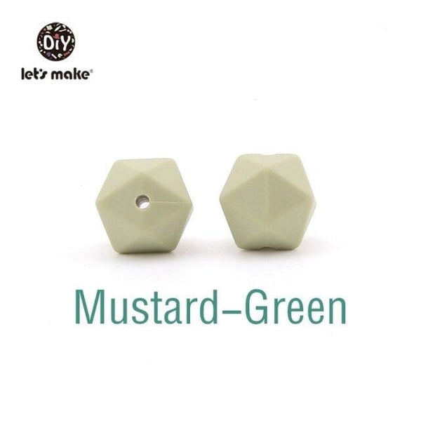 Planet Gates Mustard Green Let's Make 10pc 14mm Silicone Beads Hexagon Bpa Free Silicone Teether Diy Teething Toy Baby Chewable Accessories Baby Teether