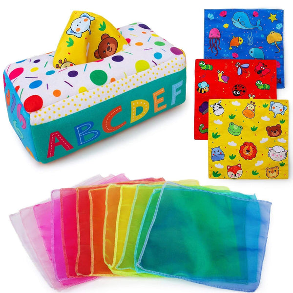 Planet Gates My First Baby Tissue Box, Soft Stuffed High Contrast Montessori Square Sensory Toy for Toddler, Kids Educational Learning