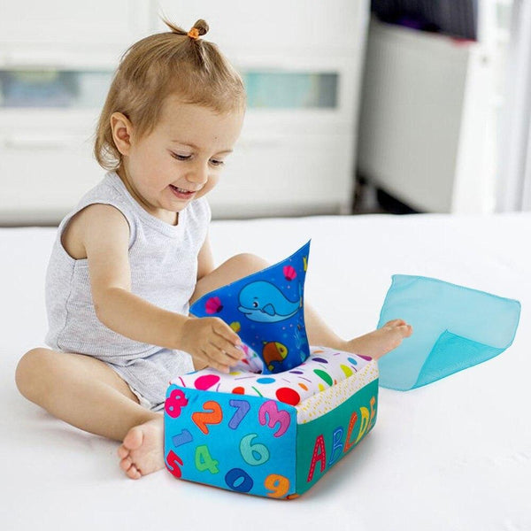 Planet Gates My First Baby Tissue Box, Soft Stuffed High Contrast Montessori Square Sensory Toy for Toddler, Kids Educational Learning