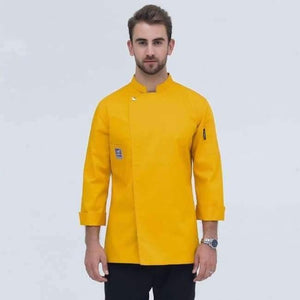 Planet Gates MYellow / L Food Service Long Sleeve Chef Jacket Professional Head Chef Uniform Restaurant Hotel Kitchen Grey Chef Uniform Chef Coat  B-6260