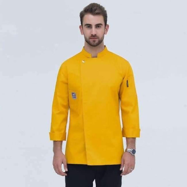 Planet Gates MYellow / L Food Service Long Sleeve Chef Jacket Professional Head Chef Uniform Restaurant Hotel Kitchen Grey Chef Uniform Chef Coat  B-6260