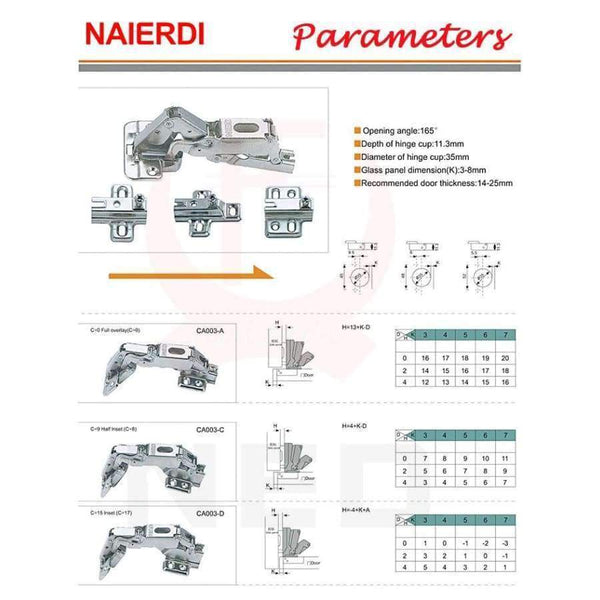 Planet Gates NAIERDI 175 Degree Hinges Cold Rolled Steel Fixed Cabinet Cupboard Door Thick Board Angle Hinge For Furniture Hardware