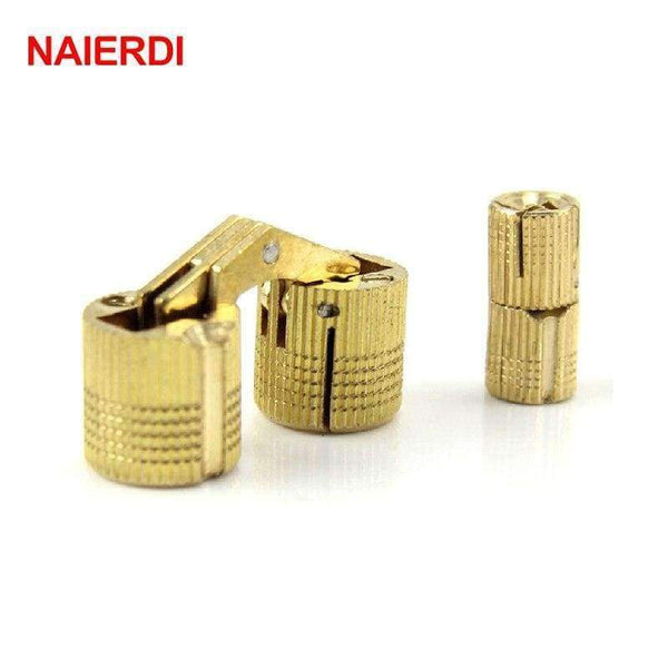 Planet Gates NAIERDI 4PCS 14mm Copper Barrel Hinges Cylindrical Hidden Cabinet Concealed Invisible Brass Door Hinges For Furniture Hardware