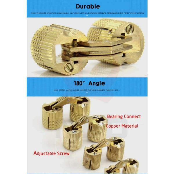 Planet Gates NAIERDI 4PCS 14mm Copper Barrel Hinges Cylindrical Hidden Cabinet Concealed Invisible Brass Door Hinges For Furniture Hardware