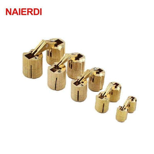 Planet Gates NAIERDI 4PCS 14mm Copper Barrel Hinges Cylindrical Hidden Cabinet Concealed Invisible Brass Door Hinges For Furniture Hardware