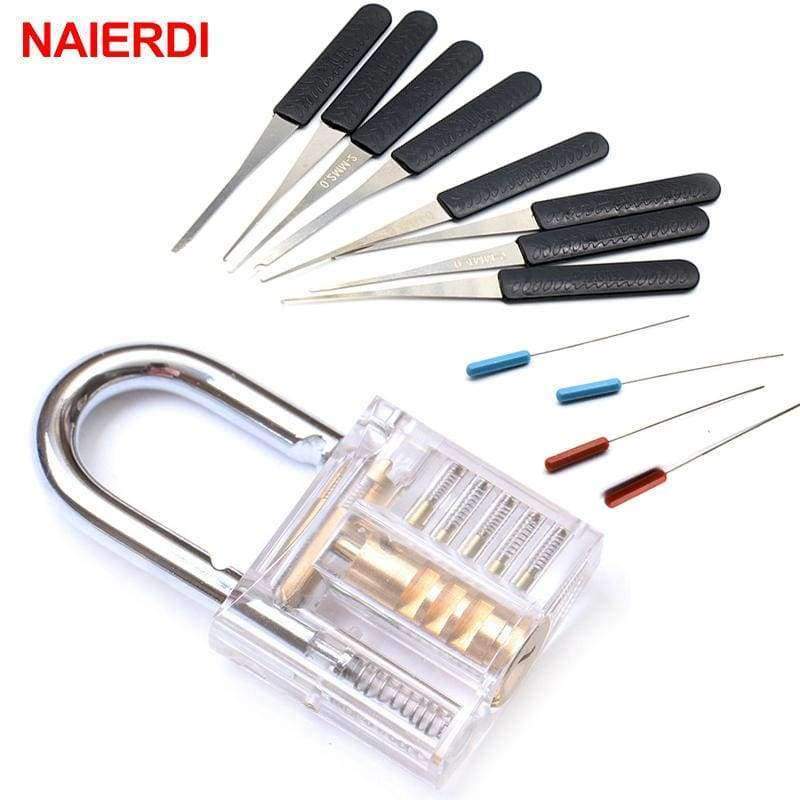 Planet Gates NAIERDI Practice Padlock Locksmith Hand Tool Transparent Visible Lock Pick With Broken Key Removing Hooks Extractor Set Hardware