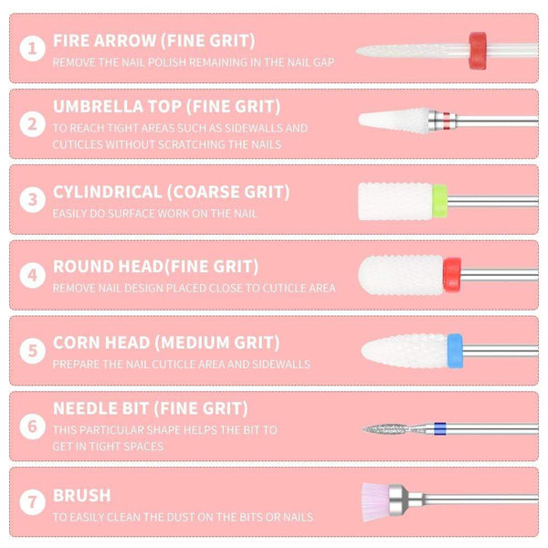 Planet Gates Nail Drill Bits Set with Box Ceramics Milling Cutter Manicure Machine Accessories Nail Tools Electric Nail Files
