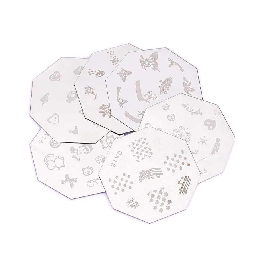 Planet Gates Nail Tools DIY Nail Art Printer Printing Manicure Machine Stamp Set with 6 Metal Pattern Plates Scraper Printing Chart Plate