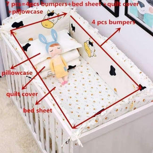 Planet Gates nainiubaobao 7Pcs Hot ! Baby Bedding Set 100% Cotton Crib Bedding Set Baby Cot Protector Safe Bumpers Bed Sheet Quilt Cover Pillowcase