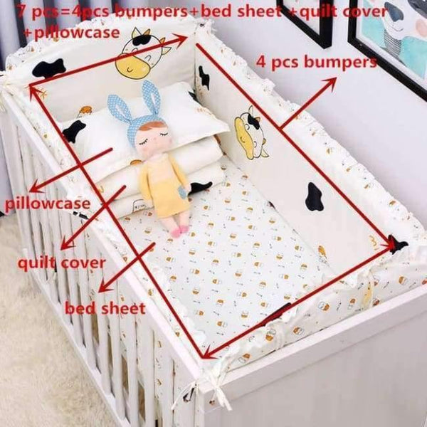 Planet Gates nainiubaobao 7Pcs Hot ! Baby Bedding Set 100% Cotton Crib Bedding Set Baby Cot Protector Safe Bumpers Bed Sheet Quilt Cover Pillowcase
