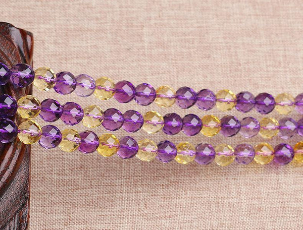 Planet Gates Natural 14.5' Strand 8/10mm 64 Facets Purple Amethys Citrin Loose Round Bead for Jewelry Making