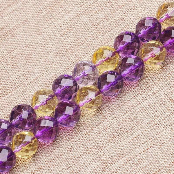 Planet Gates Natural 14.5' Strand 8/10mm 64 Facets Purple Amethys Citrin Loose Round Bead for Jewelry Making
