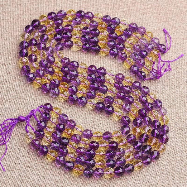Planet Gates Natural 14.5' Strand 8/10mm 64 Facets Purple Amethys Citrin Loose Round Bead for Jewelry Making